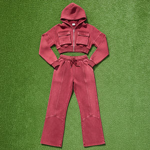 Nouvel arrivage : Ensemble jogging et sweat à capuche zippé style hip-hop vintage brodé, 100 % coton léger, pour l'hiver - Product Image 4