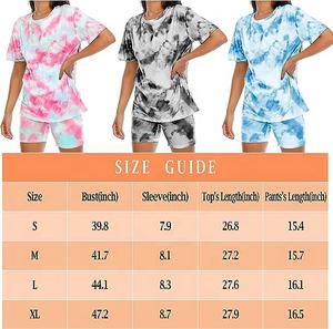 Venta al por mayor de chándal de verano con logotipo personalizado 2 conjunto de dos piezas de color sólido mujeres trajes de manga corta Camiseta Biker Shorts conjuntos - Product Image 4