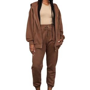 Conjuntos de chándal de dos piezas con capucha y cremallera completa de alta calidad personalizados al por mayor para hombre 2026 - Product Image 2