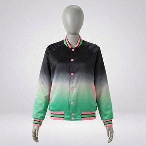 เสื้อแจ็คเก็ตวาร์ซิตี้ไล่เฉดสีสำหรับชมรมนักเรียน แบบยูนิเซ็กส์ สไตล์ลำลอง ทรงบอมเบอร์ มีฮู้ด สีชมพูเขียว ติดกระดุมด้านหน้า ทรงปกติ เหมาะสำหรับใส่ในฤดูหนาว - Product Image 4