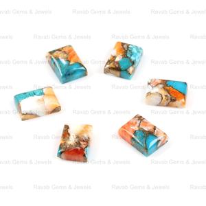 12x20mm Flatback Rectángulo Forma Natural Spiny Oyster Shell Cobre Compuesto Turquesa Piedra preciosa Fabricación de joyas Piedras sueltas de cabina - Product Image 3
