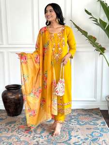 Designer Embroidery Sequence Work Viscose Chinon <b>Kurti</b> With Viscose Chinon Bottom And Organza Tabby Dupatta Set - Product Image 4