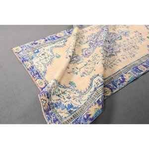 Alfombra Turca Vintage, Alfombra Grande de 5.3x8.4 pies, Alfombra de Lana Azul Beige Estilo Suroeste - Product Image 4