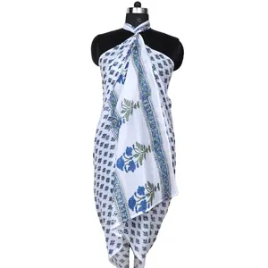 最新印花帕罗沙滩裙100% 棉纱笼漂亮手块独特设计比基尼泳装遮盖