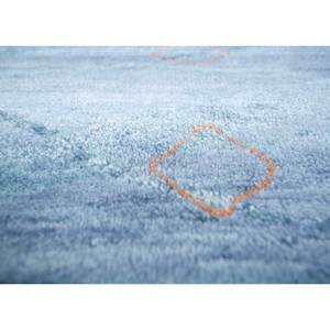 Tapis en laine et soie noué à la main Manchaha Lub-03 bleu, motif géométrique, rectangulaire, pour salon, chambre et couloir - Product Image 3