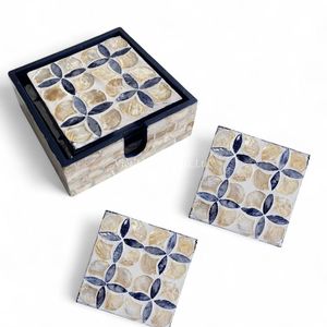 Juego de Posavasos Artesanales de Nácar con Caja de Almacenamiento de Nácar para Organización de Mesa de Café o Té - Product Image 3