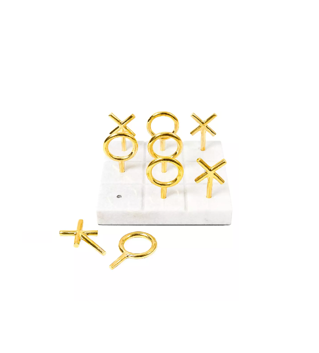 Accessories Modern Marble White Tic Tac Toe Chess Game Set Chessboard for Brass Conis with Brown Box Packing