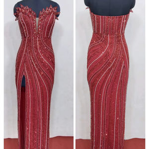 Sexy Deep V-neck Straight Floor-Length Casual <b>Dance</b> <b>Dress</b> Velvet Sequin Embroidery Slit Backless Design-Elegant Women's <b>Dress</b> - Product Image 2
