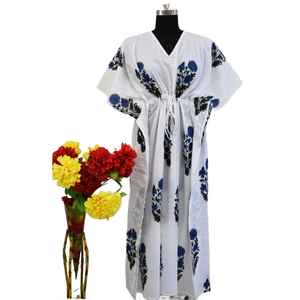 Kaftan Handblock Print Cotton Fabric Long Casual Dress For <b>Women</b> - Product Image 1