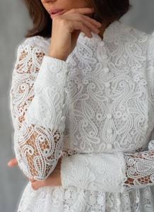 Romántico blanco leche encaje nupcial Midi Vestido de manga larga vestido moderno para mujer boda Civil compromiso fuga tamaño S M - Product Image 4