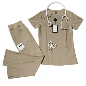 Conjunto de fregado de manga corta con cuello en V para mujer, tela mejorada de la mejor calidad, uniformes quirúrgicos de hospital OEM de poliéster de rayón Spandex - Product Image 3