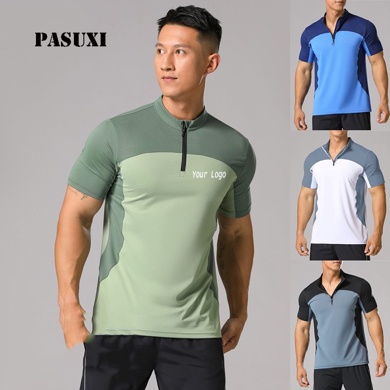 PASUXI Men's Quick Dry Gym T-Shirt High Elasticity Running Shirt Half Zip Stand Collar Breathable Activewear Outdoor Sports Tops