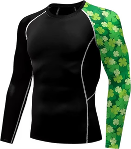 Gym workout training compression t shirt <b>men</b> sports athletic running <b>base</b> <b>layer</b> breathable moisture wicking tight fit top - Product Image 1