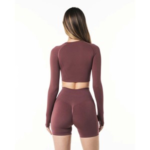 Camiseta de manga larga sin costuras para mujer, 51% de poliamida, 38% de poliéster, 11% de elastano, cuello redondo, corte raglán, otoño - Product Image 4