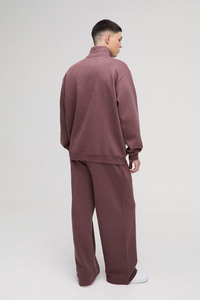 Wholesale Customized Logo Breathable Casual Tracksuit <b>Brown</b> Oversized Boxy Man Funnel Zip Neck Winter Plus Size Sportswear - Product Image 3