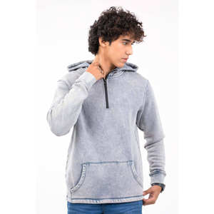 Sudaderas con capucha para hombre hechas a medida 100% algodón 450 GSM color azul cielo con lavado ácido manga larga media cremallera con bolsillo OEM - Product Image 2