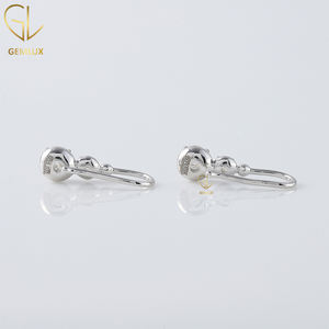 Calidad Premium 10K/14K/18K Oro dos piedras ajuste al ras corte redondo laboratorio cultivado diamante pendientes colgantes - Product Image 3