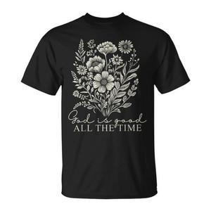 T-Shirt Vintage Boho Floreale con Scritta 'God Is Good All the Time', Abbigliamento Cristiano Promozionale di Alta Qualità - Product Image 1