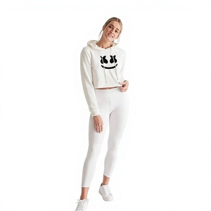 Hoodie court blanc pour femme, décontracté, manches longues, coton, imprimé, logo sur le devant, vêtement d'automne - Product Image 4