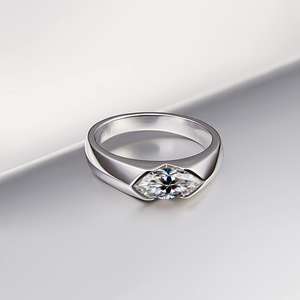 Bague de fiançailles coupe marquise pour femme plaqué platine argent demi lunette Tension ensemble Solitaire alliance - Product Image 1