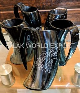 Cuerno para beber vikingo natural con grabado personalizado, jarra para cerveza de hidromiel y cerveza Ale, artículo antiguo, cuerno de búfalo de buey de La India por FWE - Product Image 5