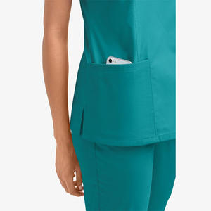 Service OEM Tendance Top d'infirmière sur mesure 3 poches col en V faux enveloppement beurre-doux STRETCH uniformes d'hôpital pour femmes - Product Image 4