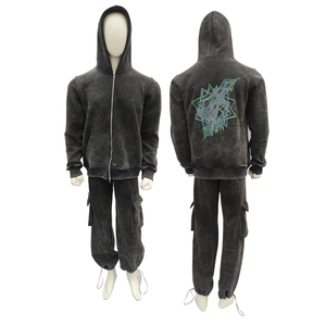 ชุดวอร์มผ้าฝ้าย100% กรดสำหรับผู้ชาย500พลัสแกรมเสื้อกันหนาวมีฮู้ดกางเกงสเวตเตอร์มีหมวกฤดูหนาวสีทึบ - Product Image 1