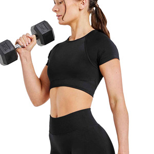 Haut de sport pour femme, été, coton écologique, respirant, manches courtes, devant ouvert, entraînement, uni, coupe sans couture, yoga - Product Image 6