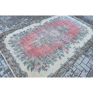 Turkish Vintage Large Rug 5.7x9.1 ft, <b>Red</b> Blue Check <b>Wool</b> Rug - Product Image 2