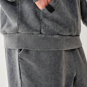 Marque privée Ensemble de jogging en polaire Tech Survêtement solide délavé à l'acide avec pulls à capuche 100% coton écologique pour l'hiver - Product Image 3