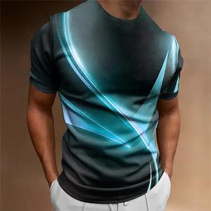 Camiseta deportiva informal para hombre, diseño de cuello redondo con gráfico de resplandor curvo, camisetas informales holgadas de manga corta con estampado de algodón 100% 3D - Product Image 3