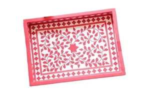 Bandeja de madera con incrustaciones de hueso hecha a mano elegante, diseño personalizado Diwali único para regalos de boda, decoración de lujo, estilo de mesa de varias piezas - Product Image 4