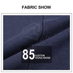 O-cuello de gran tamaño de la sudadera de los hombres de manga larga de algodón poliéster azul liso con característica suave patrón impreso - Product Image 4