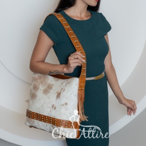 Sac fourre-tout de soirée en cuir HairOn Hide pour femmes sac à bandoulière en cuir de fourrure de haute qualité avec glands latéraux - Product Image 1