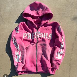 En gros personnalisé recadrée Boxy Hoodie Hommes en détresse Vintage Zip Stone Acid Sun Fade 100% coton brodé hiver polaire - Product Image 5