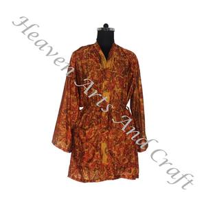KS006 Bohemian Silk Vintage Sari Kimono Short Robe - Summer Beach Wear Bikini Silk Cover up - Wholesale Silk Sari Vintage Sari - Product Image 5