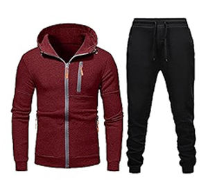 ชุดวอร์มผ้าฟลีซ2ชิ้นมีฮู้ดสำหรับผู้ชาย, ชุดวิ่งออกกำลังกายกางเกงลำลองและเสื้อฮู้ดสำหรับฤดูหนาว - Product Image 2