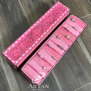 Handcrafted <b>Tooled</b> <b>Leather</b> Ring Display Holder Jewelry Storage Box Stand Luxury Designer Jewelry Organizers for Store & Home Use - Product Image 1