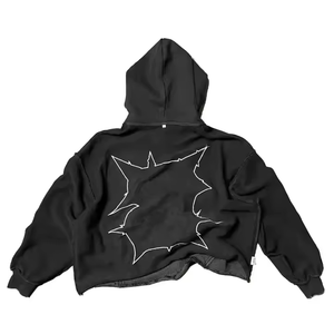 Sudadera con Capucha al por Mayor, Estilo Desgastado con Bordado, Lavado Ácido, 100% Algodón, Felpa de 400 g/m², Corte Recortado, Talla Grande, Cómoda y de Secado Rápido - Product Image 6