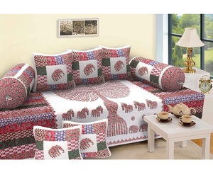 Elegante juego Deewan de algodón de 8 piezas con estampado de animales Sanganeri impreso 200TC ropa de cama India para todas las estaciones decoración del hogar Idea de regalo - Product Image 1
