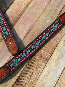 Ensemble de tête et de poitrail en cuir véritable à une oreille, design perlé, harnais western pour concours hippique, équitation, qualité supérieure pour cheval - Product Image 2