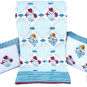 Couette et taies d'oreiller à fleurs 100% coton fabriqués à la main ensemble de couette de style Jaipur imprimé bloc de main artisanal écologique - Product Image 1