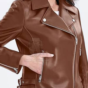 Chaqueta de Cuero para Mujer con Cuello Camisero en Diferentes Tallas, Tinte Liso, Ajuste Cómodo - Product Image 4