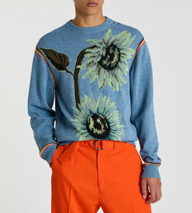 เสื้อสเวตเตอร์บุรุษวินเทจผ้าแจ็คการ์ดระบายความร้อนทรงโอเวอร์ไซส์ลายสก๊อตเสื้อสวมหัวคอกลมปักโลโก้สำหรับฤดูหนาวพลัสตามสั่ง - Product Image 5