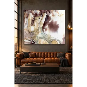Impression sur toile de la silhouette d'une femme en aquarelle aux tons bruns de Fida - Product Image 5