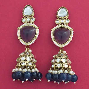 Boucles d'oreilles de lustre de mode indienne Indo Western Jhumki avec exportateur de bijoux artificiels Mehndi Plating - Product Image 6