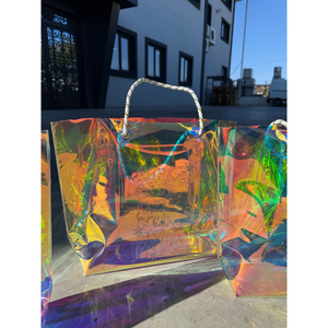 Custom Silk Screen Printed Waterproof PVC Zipper Bag Holographic Iridescent Promotional Gift Pouch Bottom Gusset - Product Image 5