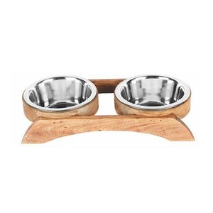 Bol pour chien en acier inoxydable de qualité supérieure avec support en bois naturel pour l'alimentation des animaux de compagnie en nourriture et en eau, durable et facile à nettoyer par NHE Overseas - Product Image 2