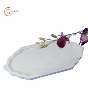 Bandeja de servicio Rectangular de mármol blanco de alta calidad, vajilla clásica hecha a mano para comida y fruta, utensilios de cocina, elegante chapado decorativo - Product Image 1