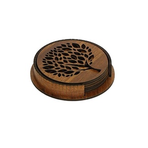 Dessous de verre carrés de dessus de table élégant de meilleure qualité Dessous de verre à thé en bois d'acacia finition polie Vente en gros Exportateur Dessous de verre en bois personnalisé - Product Image 5